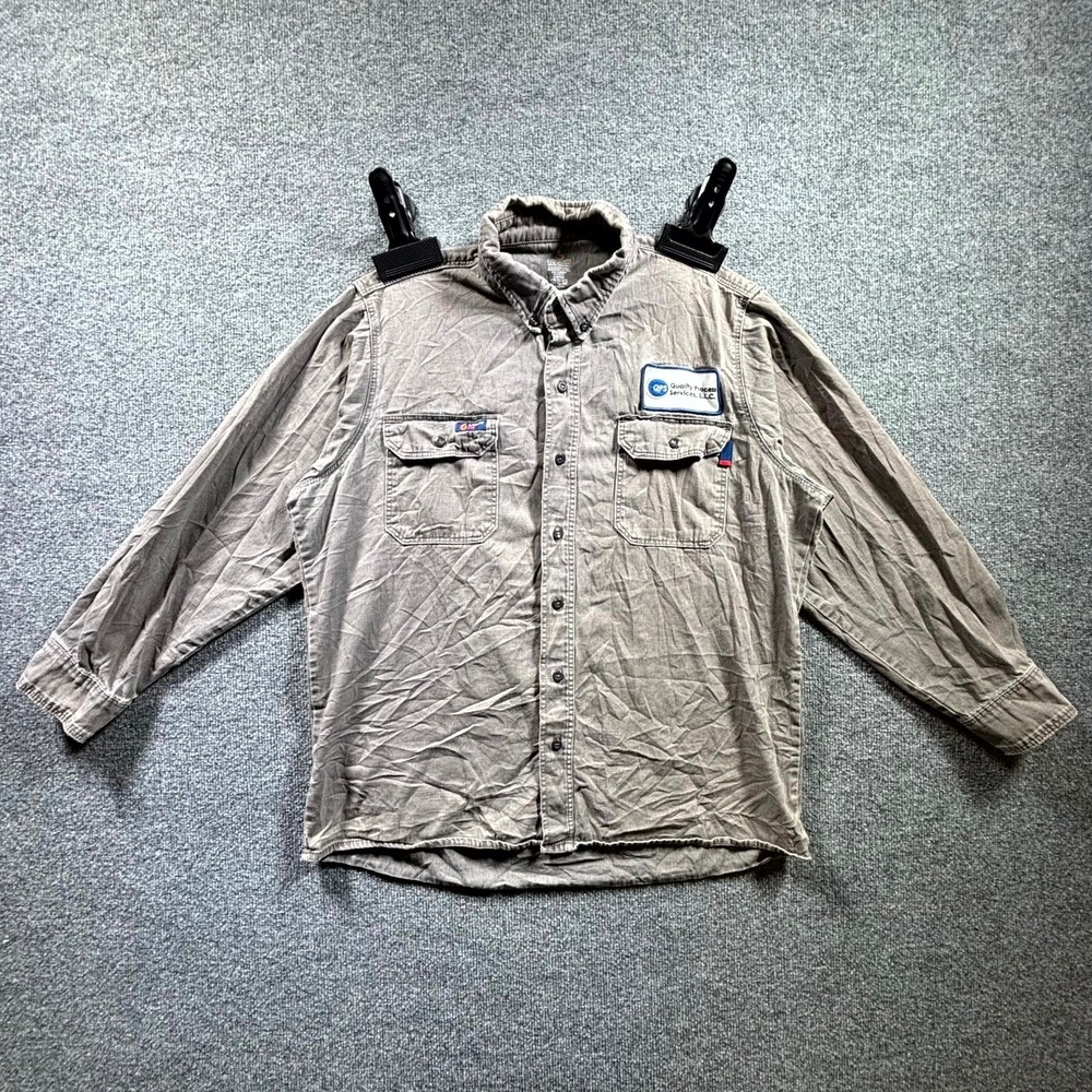 Lapco FR Flame Resistant Work Shirt Mens Large Gray Cotton Button Down QPS Patch